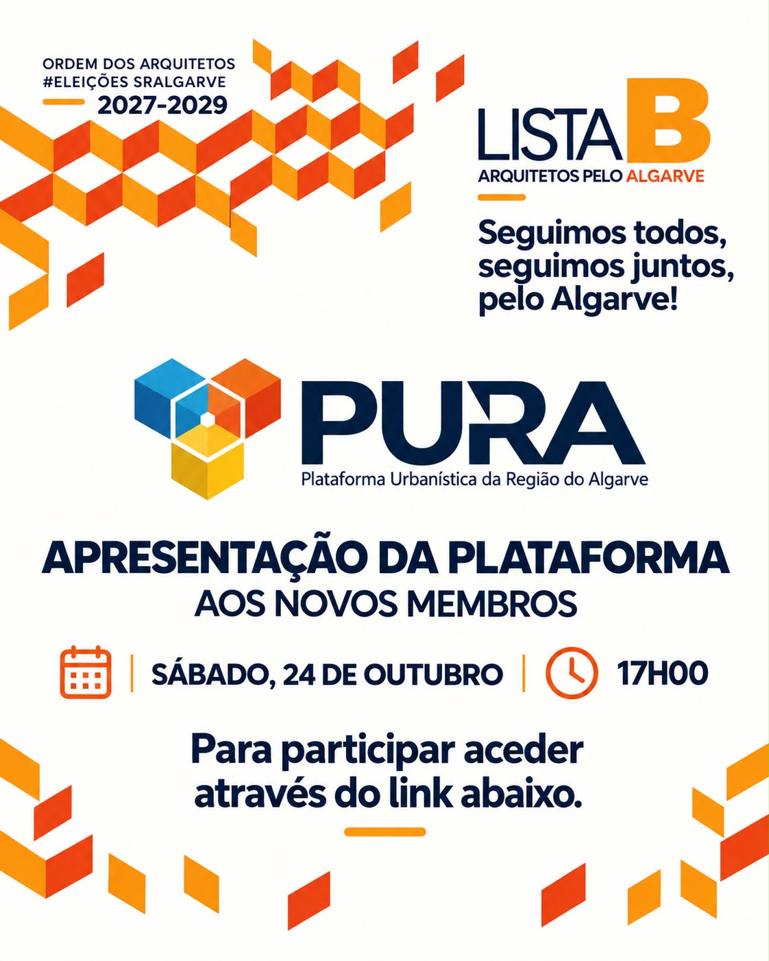 Convite para a apresentação da PURA aos novos membros, 24 de outubro às 17h